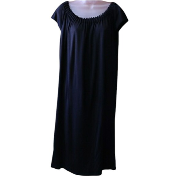 Ellen Tracy Black Pleated Neckline Midi Dress Medium Wool & Silk - Picture 1 of 11